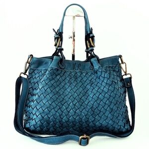 Vera Pelle Soft Teal Blue Slouchy Tote Bag